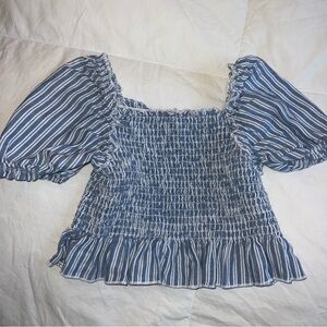 Blue white stripped girls  smoocked peplum blouse